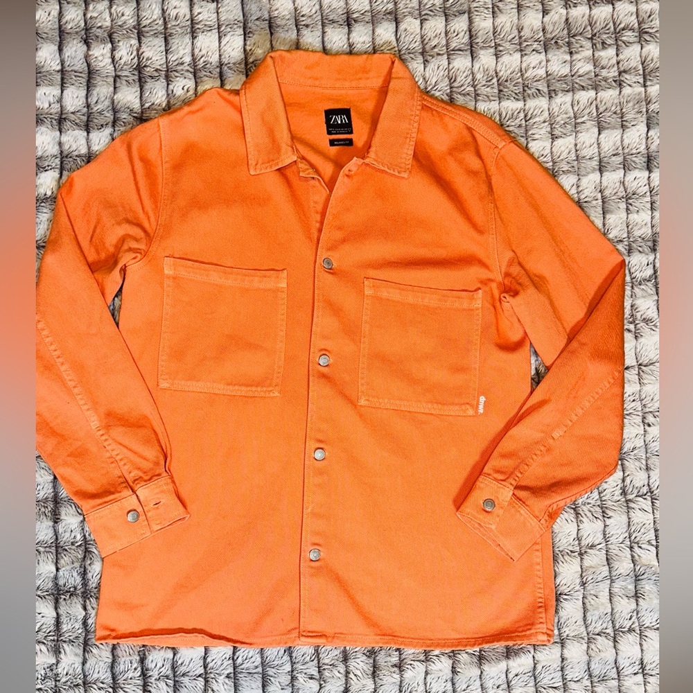 Zara Denim Orange Shirt Jacket size XL